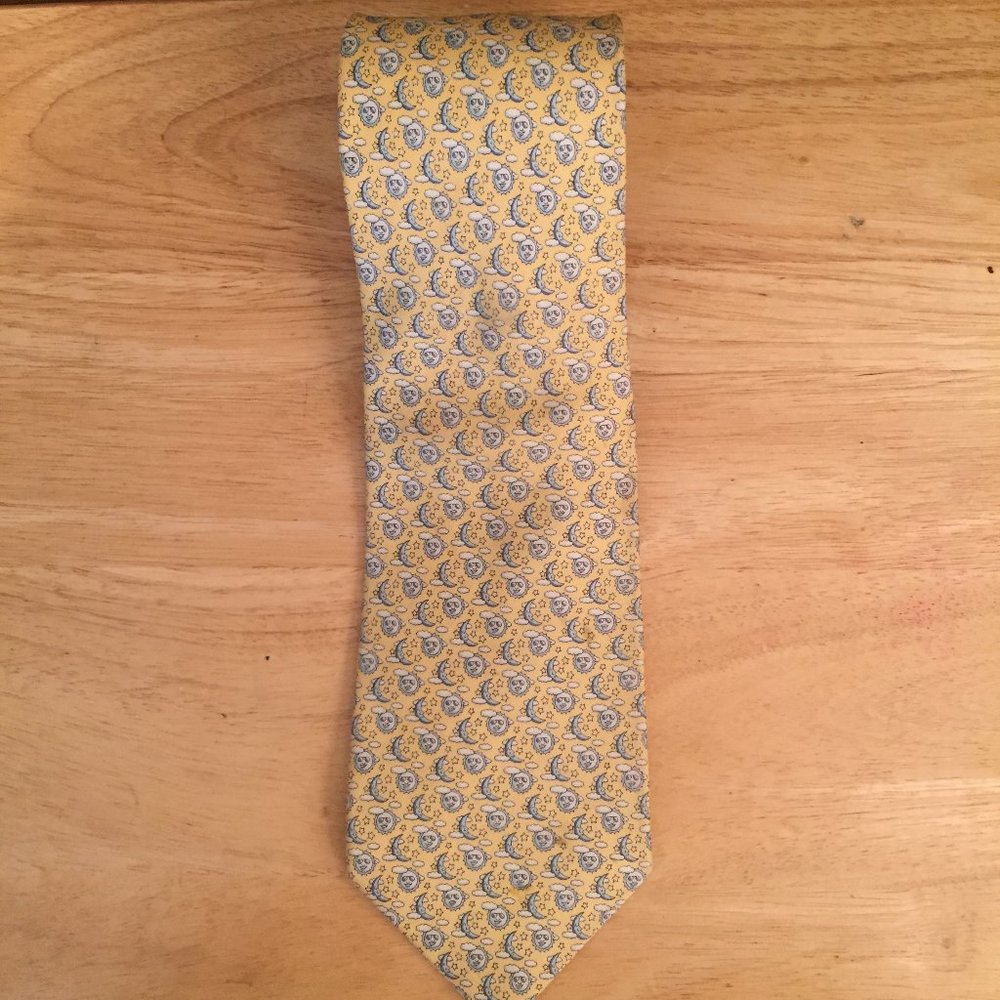Vineyard Vines Yellow Silk Tie Sun & Moon Motif